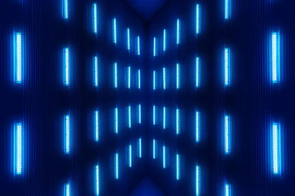 Fundo futurista abstrato. Brilho azul de lâmpadas elétricas. Luz de néon no fundo escuro. — Fotografia de Stock
