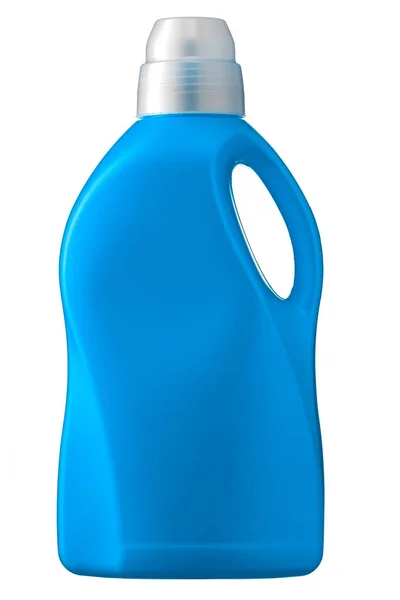 Flacone di plastica blu con manico isolato su fondo bianco. Contenitore per prodotti chimici o detergenti per uso domestico — Foto Stock