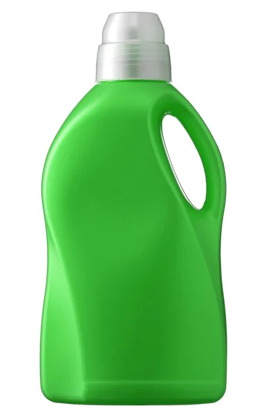 Bottiglia di plastica di colore verde isolata su fondo bianco. Contenitore per prodotti chimici o detergenti per uso domestico — Foto Stock