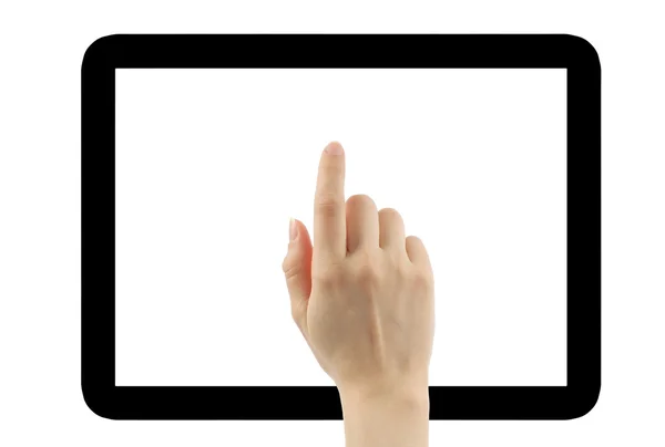 Hand met tablet pc — Stockfoto