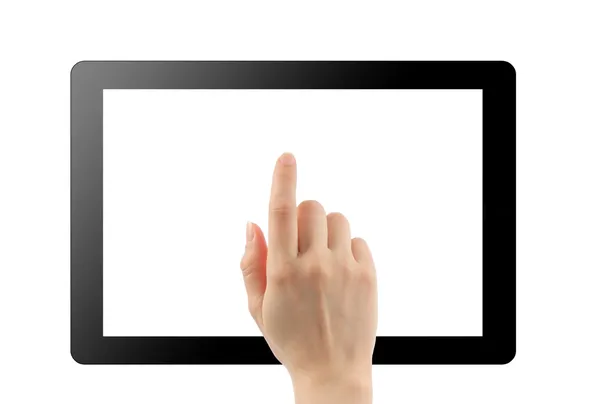 Hand met tablet pc — Stockfoto