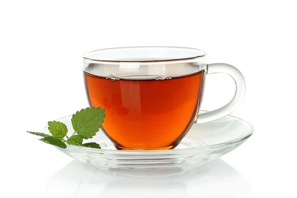 Tea cup with melissa leaves — Stock Photo, Image