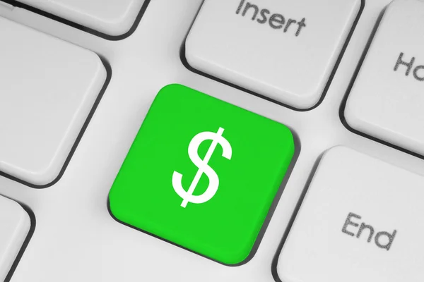 Botón verde con símbolo de dólar — Foto de Stock