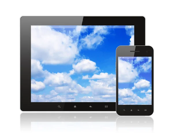 Tablet pc and smart phone with blue sky — Stock Photo, Image