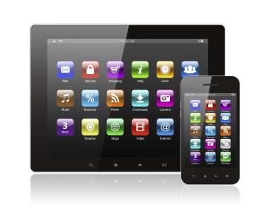 tablet pc ve simgeler ile akıllı telefon