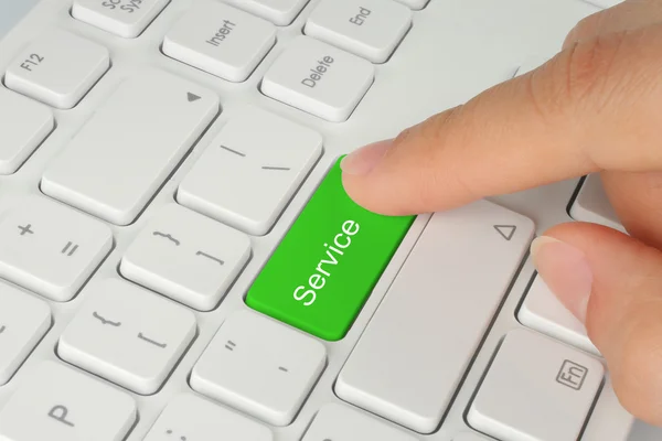 Hand drückt grünen Service-Knopf — Stockfoto