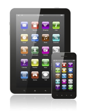 tablet pc ve simgeler ile akıllı telefon