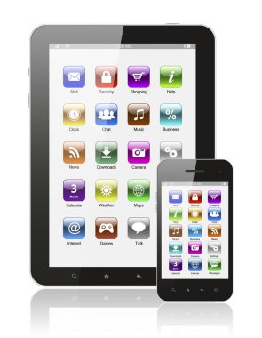 tablet pc ve simgeler ile akıllı telefon