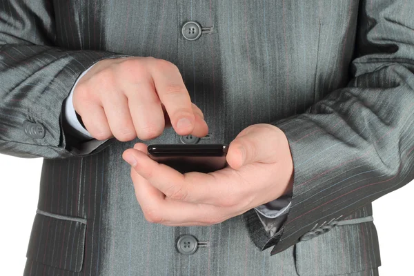 Businessman touching smart phone — Stock Photo, Image