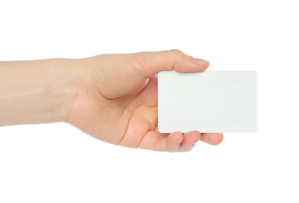 Hand holds business card — Stock Photo, Image