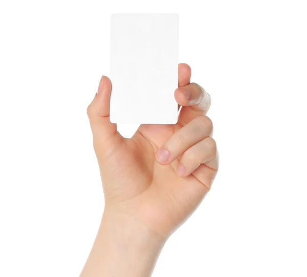 Hand holds business card — Stock Photo, Image
