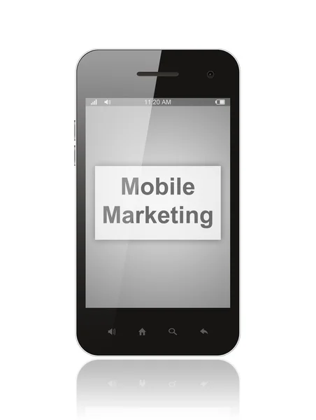 Slimme telefoon met mobiele marketing knop — Stockfoto