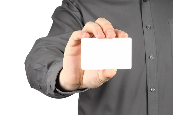 Empresário com cartão branco — Fotografia de Stock