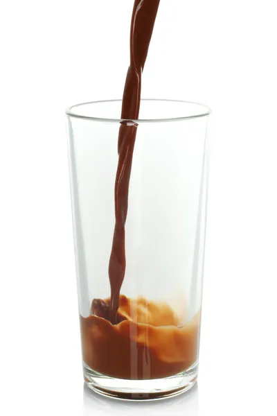 Cokelat panas mengalir ke kaca — Stok Foto