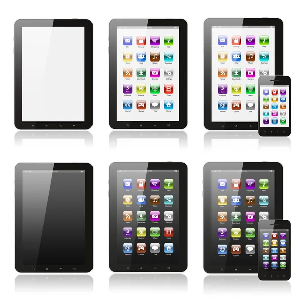 Tablet-pc met iconen set — Stockfoto