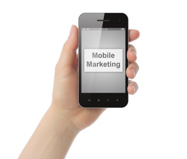akıllı telefon ile mobil pazarlama düğme elini tutar