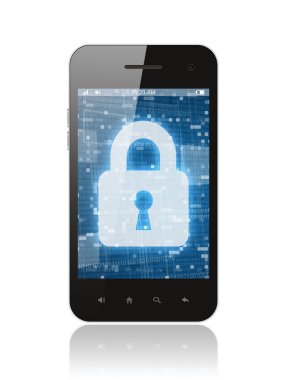 beyaz zemin üzerinde kapalı kilit ile akıllı telefon