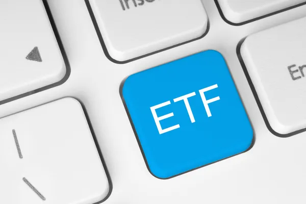 ETF (Exchange Traded Fund) blå knap - Stock-foto
