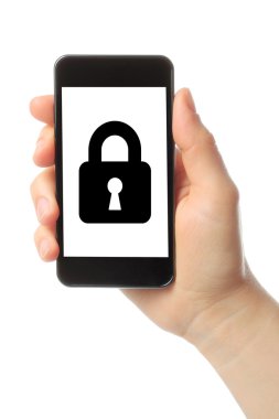akıllı telefon kilidi ile kadın elini tutar