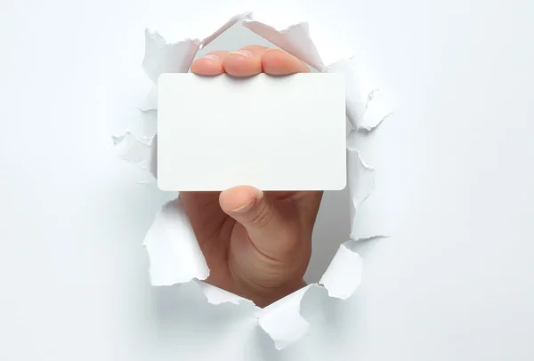 Ruka drží bílou kartu — Stock fotografie