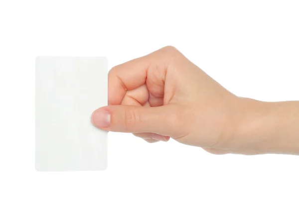 Hand holds business card — Stock Photo, Image