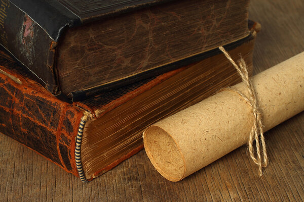 Retro composition with books and paper