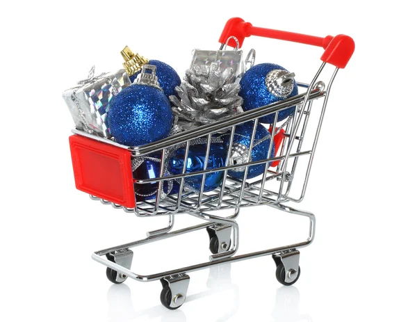 Shopping cart with Christmas gifts — Stock Photo, Image