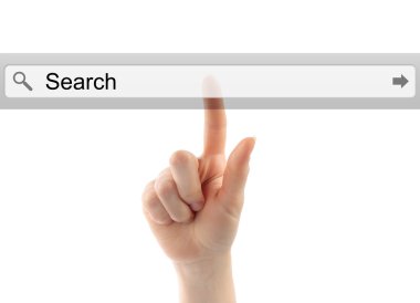 Hand pushing virtual search bar clipart