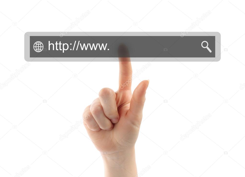 Hand pushing virtual search bar