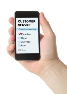 adam elini tutan müşteri servis memnuniyeti Anketi ile akıllı telefon