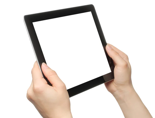 Tablet pc tutan kadının elleri — Stok fotoğraf