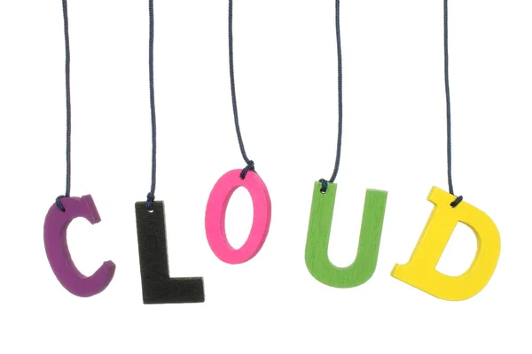 Color hanging wood cloud letters — Stock Photo, Image