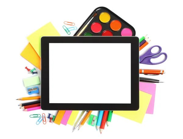 Tablet PC con materiale scolastico per ufficio — Foto Stock