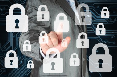 işadamı iterek sanal güvenliği düğmesi