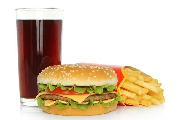 Hamburgare, pommes frites och cola — Stockfoto