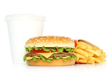 hamburger, patates kızartması ve kola