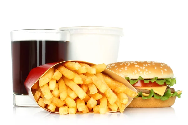 Hamburgare, pommes frites och cola — Stockfoto