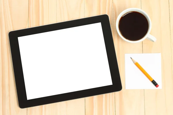 Tablet-PC, Tasse Kaffee und Papier — Stockfoto