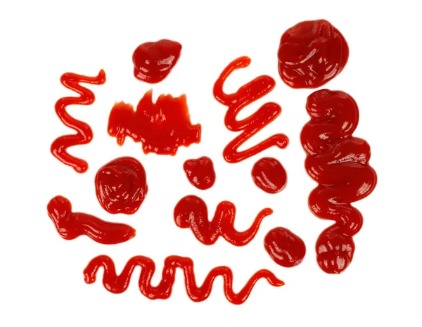 Set Ketchup Spots Smears White Background Close — Stock Photo, Image