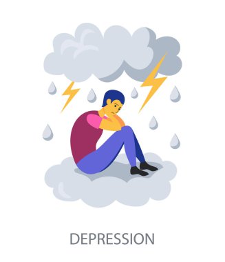 Beyaz arkaplan üzerindeki depresyon konsepti, düz tasarım vektör çizimi