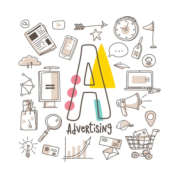 Buchstabe Werbung Niedliche Alphabetserie Doodle Stil Vektorillustration — Stockvektor