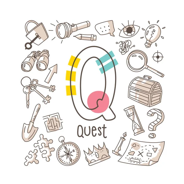 Litera Quest Cute Seria Alfabetu Stylu Doodle Ilustracja Wektor — Wektor stockowy