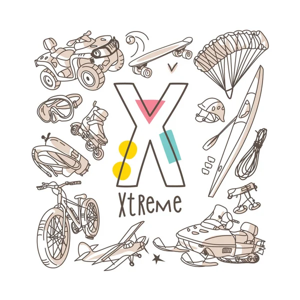 Lettera Xtreme Serie Alfabeto Carino Stile Doodle Illustrazione Vettoriale — Vettoriale Stock