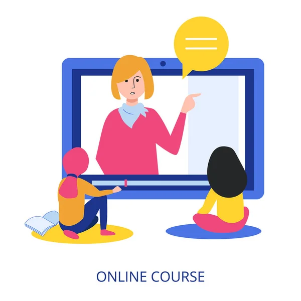 Curso Online Conceito Design Plano Ilustração Vetorial Close —  Vetores de Stock