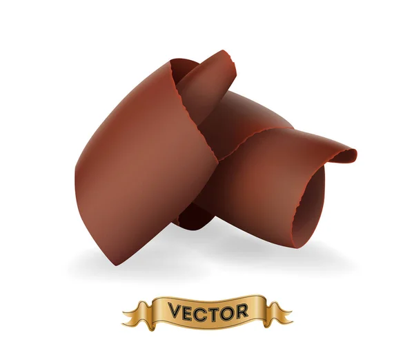 Chocolade Krullen Witte Achtergrond Realistische Vector Illustratie — Stockvector