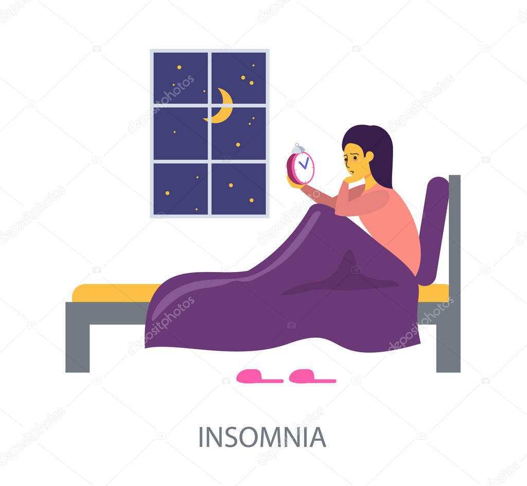 Insomnia Health concept on white background, flat design vector illustration