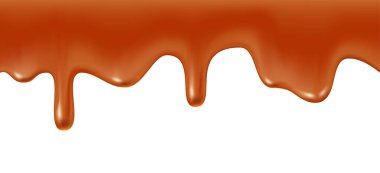 Erimiş karamel damlayan, beyaz arkaplanda gerçekçi vektör çizimi