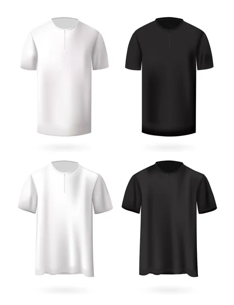 Tシャツモックアップセット 現実的なデザインベクトルイラスト白の背景 — ストックベクタ