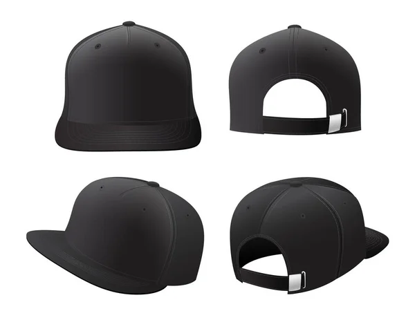 Sport Caps Mockup Set Disegno Realistico Vettoriale Illustrazione Sfondo Bianco — Vettoriale Stock