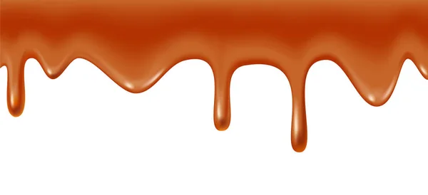 Caramel Fondu Dégoulinant Illustration Vectorielle Réaliste Sur Fond Blanc — Image vectorielle